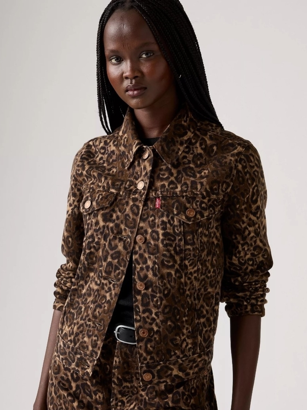 NWOT Levi's Classic Slim Fit Trucker Jacket in Leopard Print/'Cat Eye' Sz M